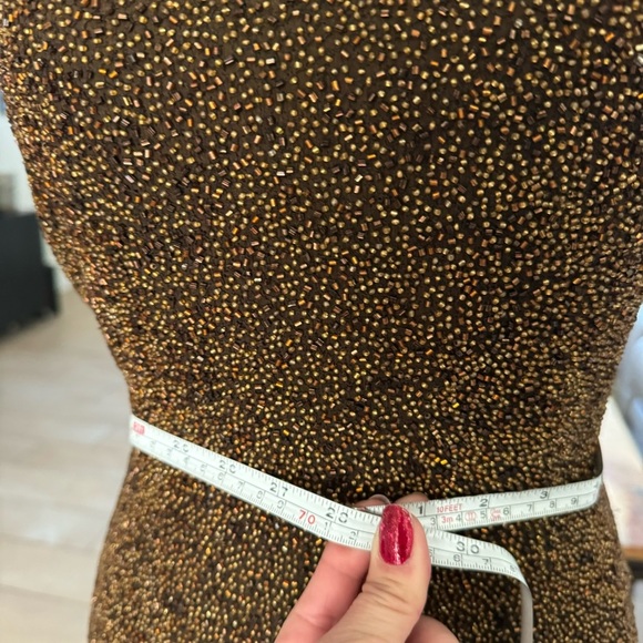 Riaziee Boutique Bronze Pure Silk Formal Beaded Mini Dress Size 4 - Picture 13 of 17